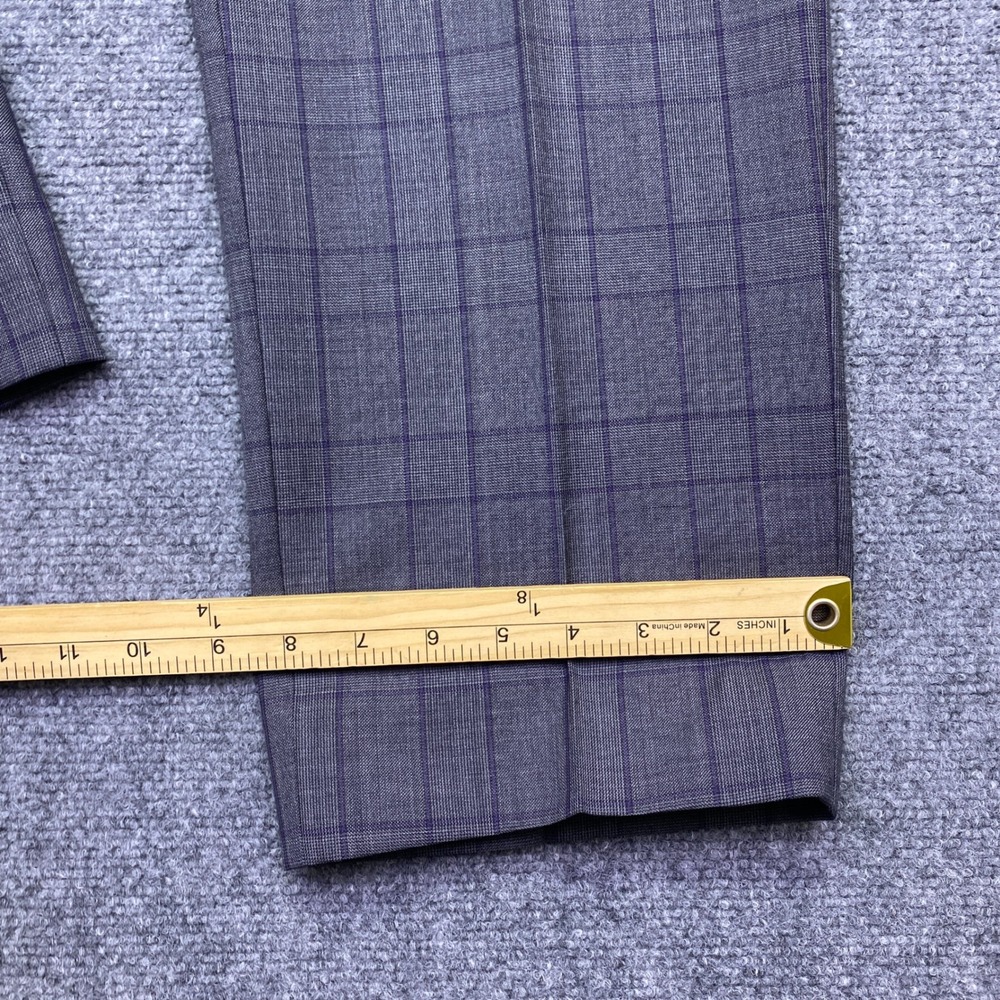 Lauren Ralph Lauren Mens 40R Suit 2 Piece Grey Purple Plaid Double Breasted 34W - Picture 15 of 16